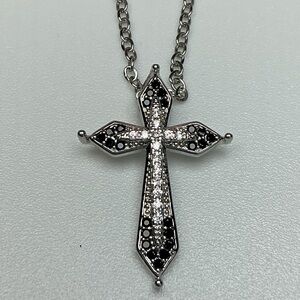 Cross Pendant Black and White Cz Diamond Silver Necklace